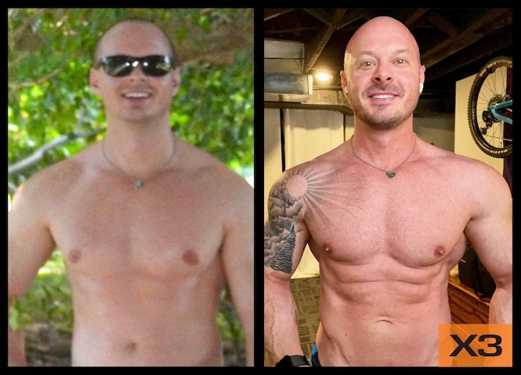A before and after transformation featuring X3 Bar user Brett
