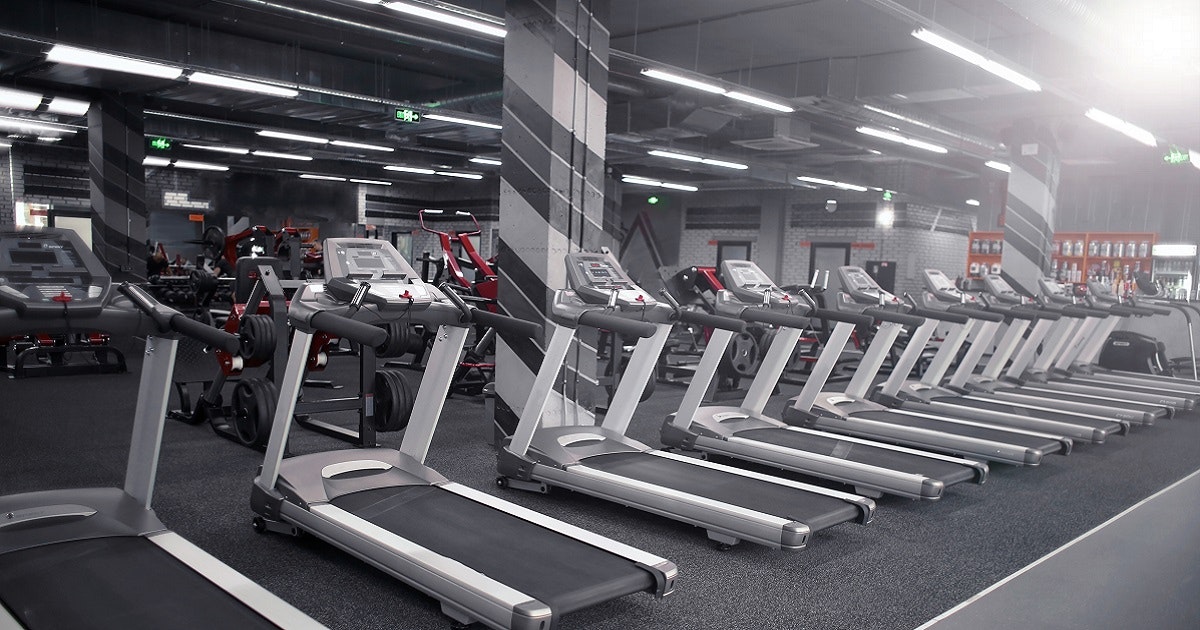 Gym interior with multiple treadmills