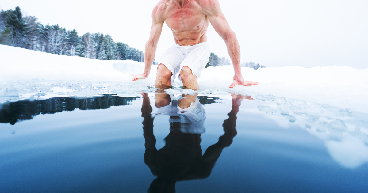 &ldquo;athlete in an ice bath cold plunge&rdquo;