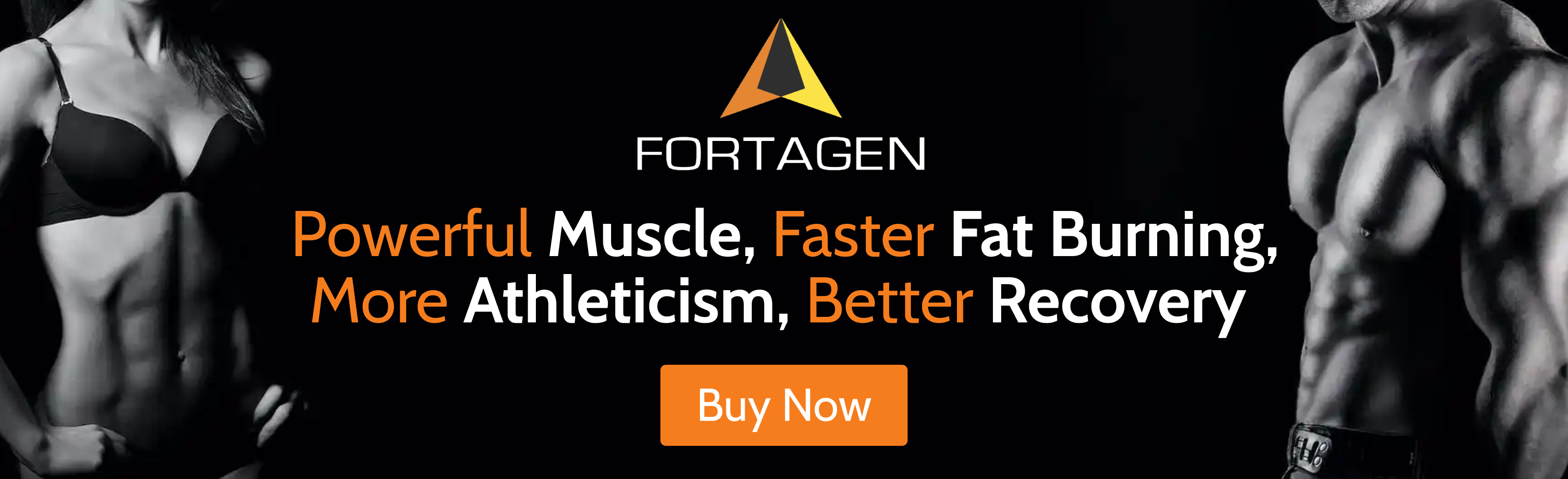 Fortagen logo on black background with models on the sides banner