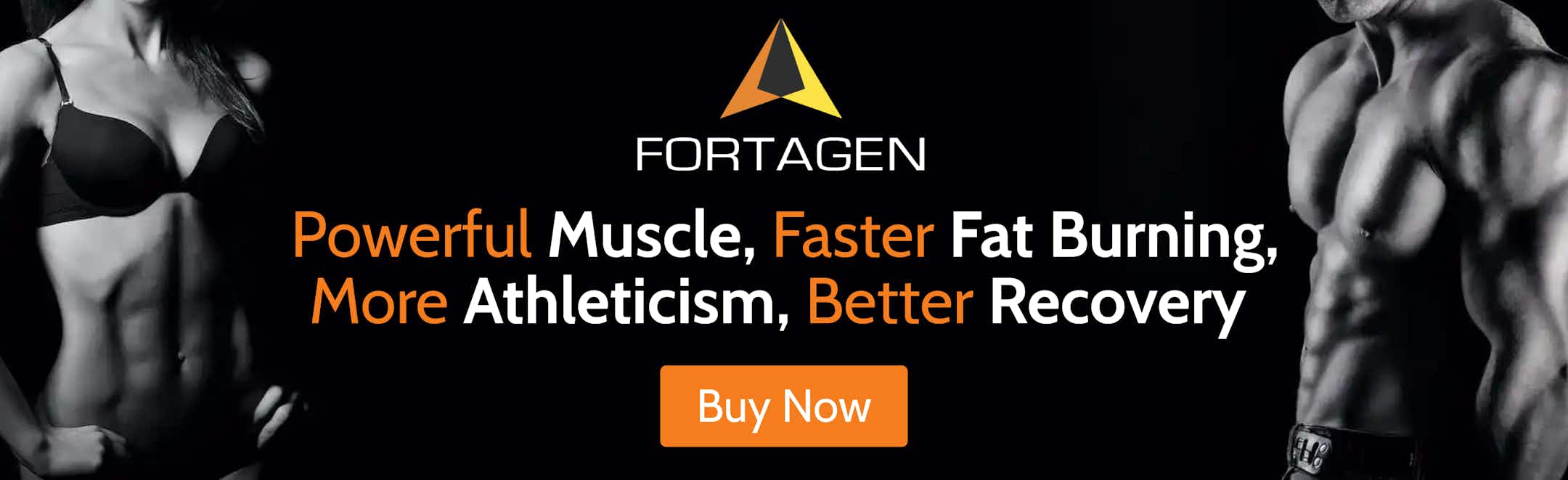 Fortagen logo on black background with models on the sides banner