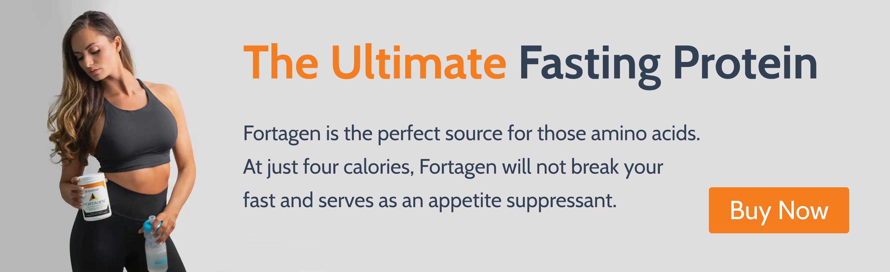 Fortagen with model and grey background banner