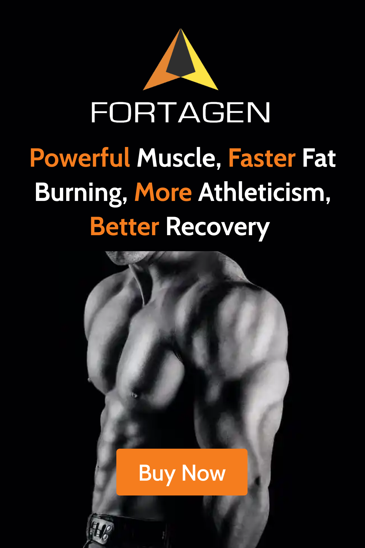 Fortagen logo on black background with models on the sides banner