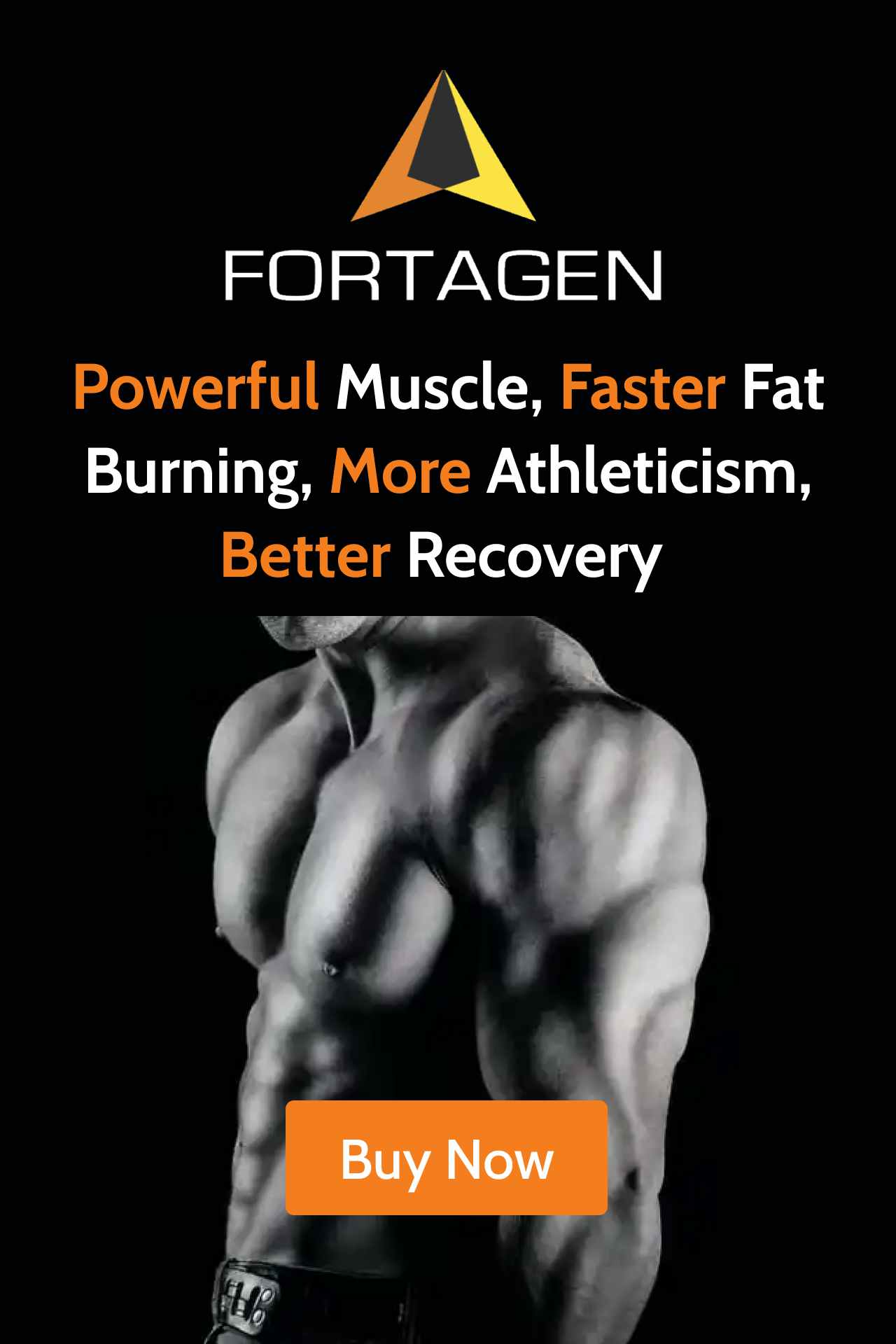 Fortagen logo on black background with models on the sides banner