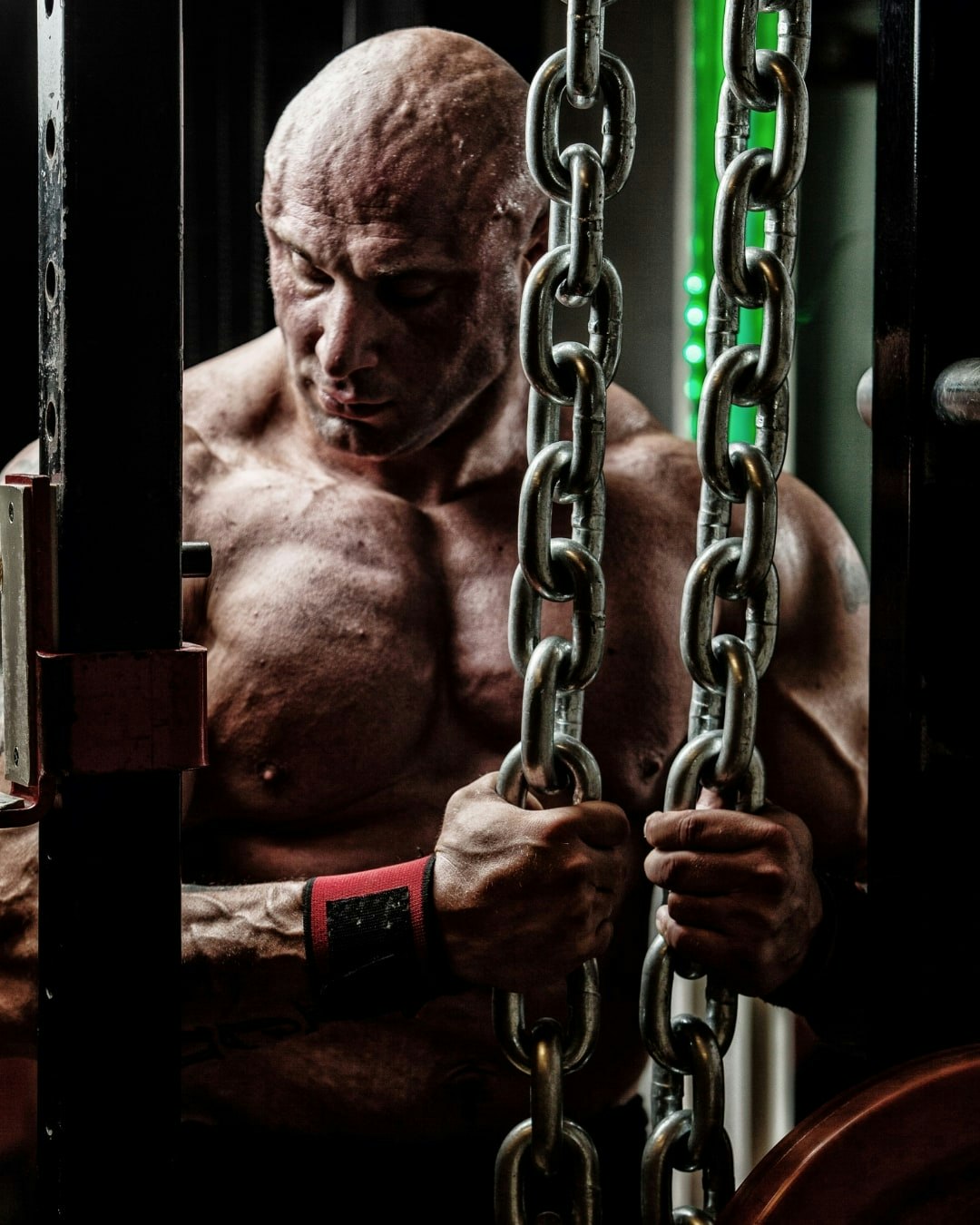 moody man with chains