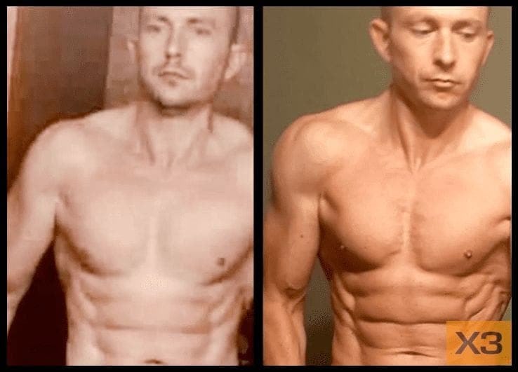 Brandon Witters before and after using the X3 bar workout system