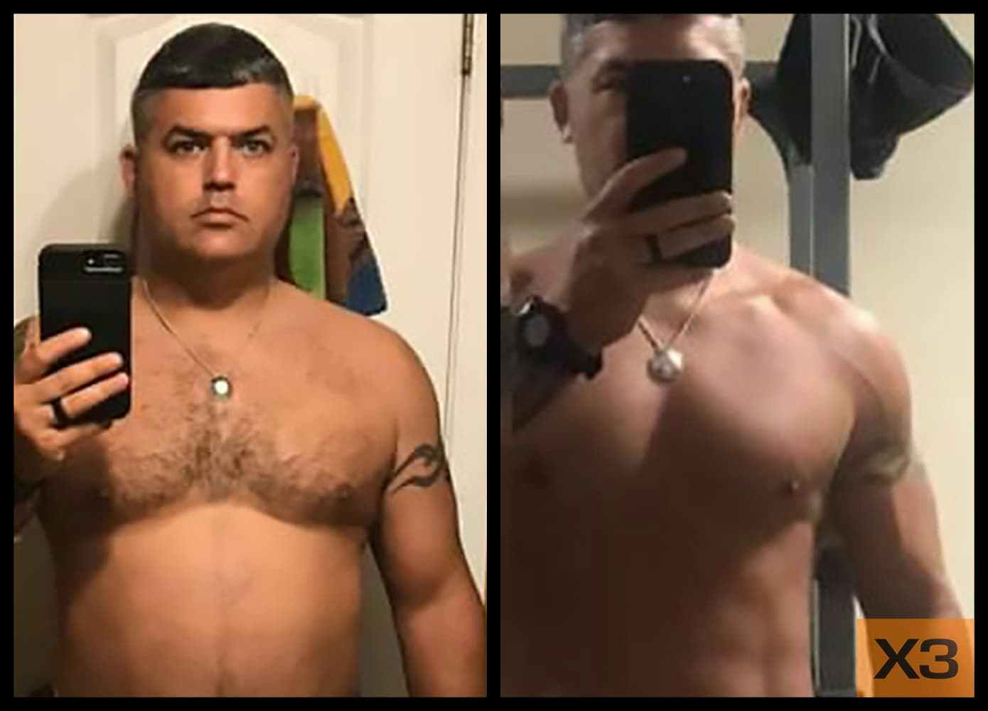 Eric Bourgeois before and after using the X3 bar workout system