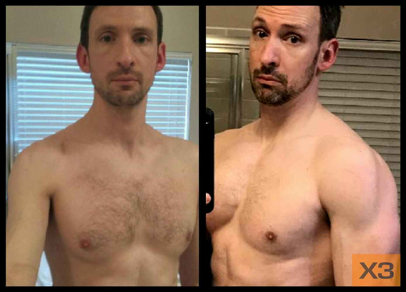 Jason Young before and after using the X3 bar workout system