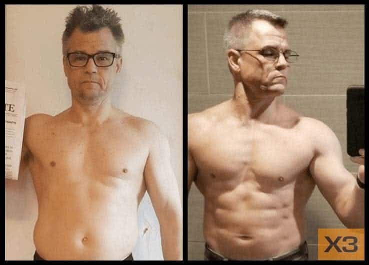 Jeff Huguet before and after using the X3 bar workout system