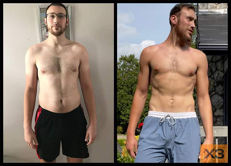 John Cannon before and after using the X3 bar workout system