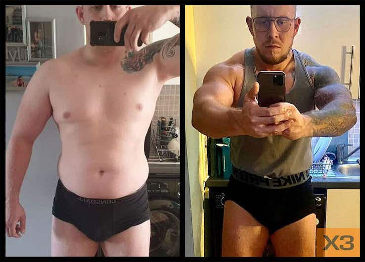 Martin Vida before and after using the X3 bar workout system