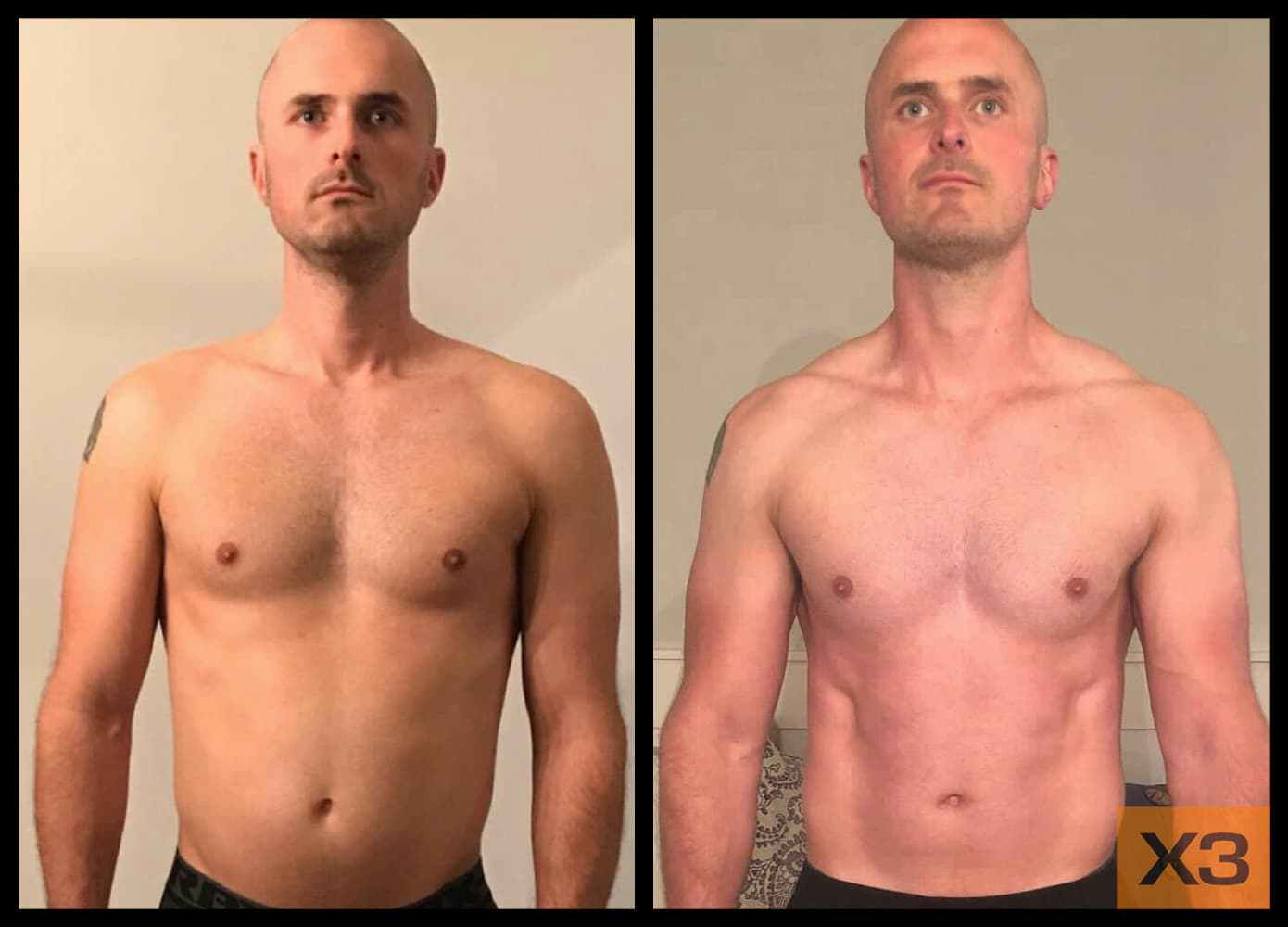 Michael Patterson before and after using the X3 bar workout system