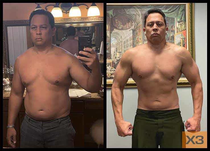 Rey Descalso before and after using the X3 bar workout system