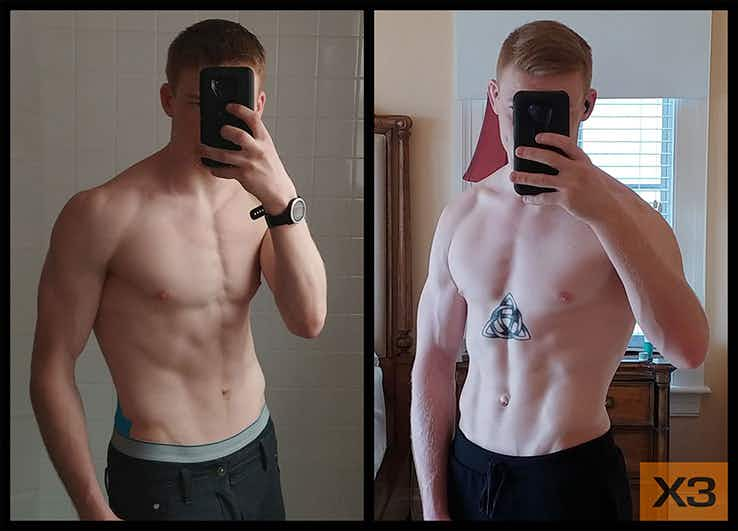 Stephen Heston before and after using the X3 bar workout system