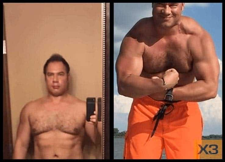 Ted Radkoff before and after using the X3 bar workout system