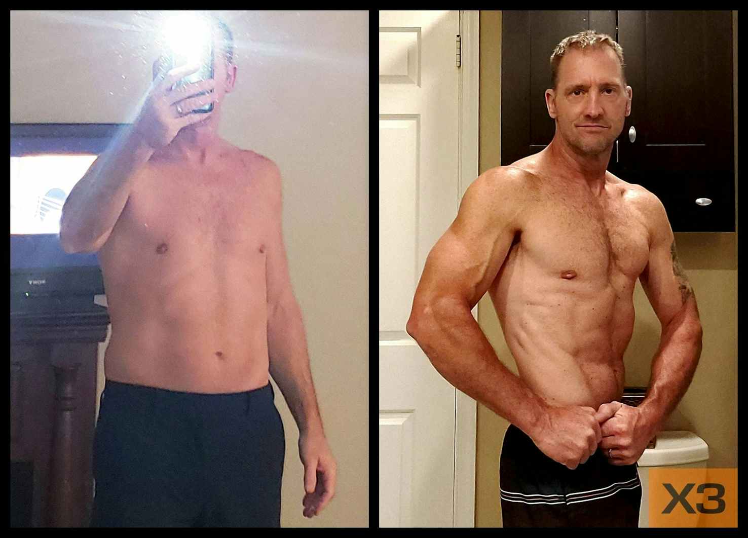 Thomas Kilcullen before and after using the X3 bar workout system