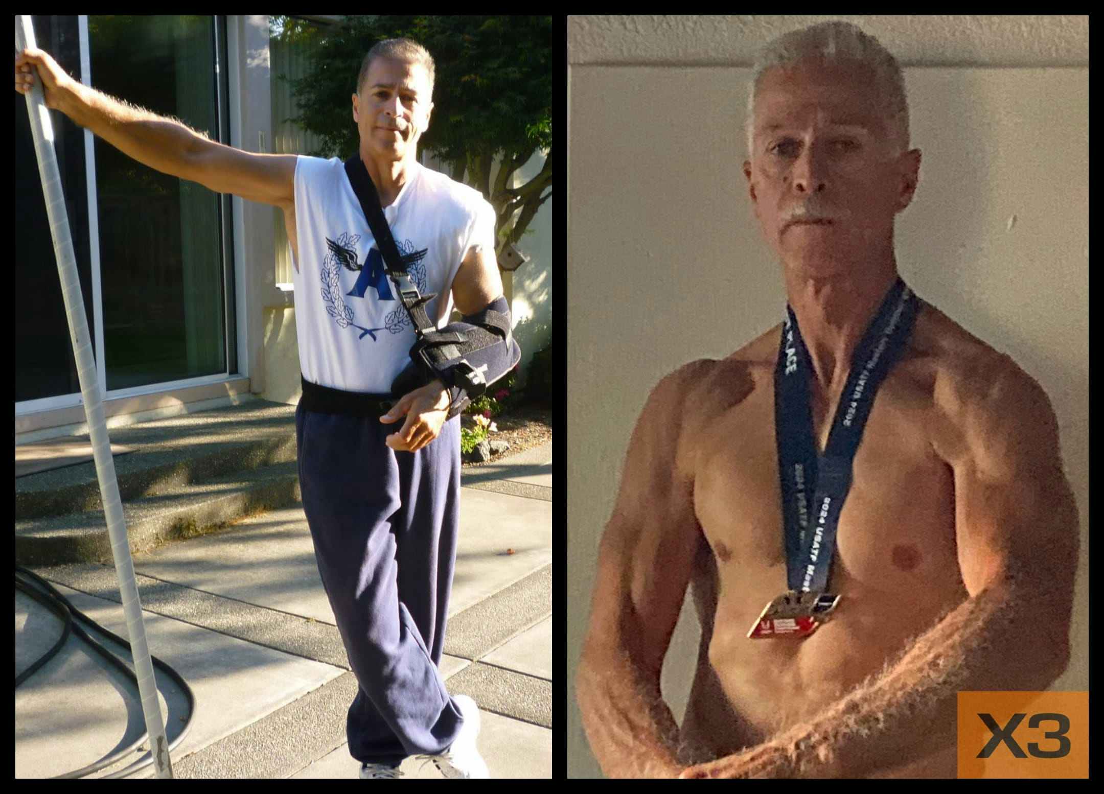 Bob Olsen before and after using the X3 bar workout system