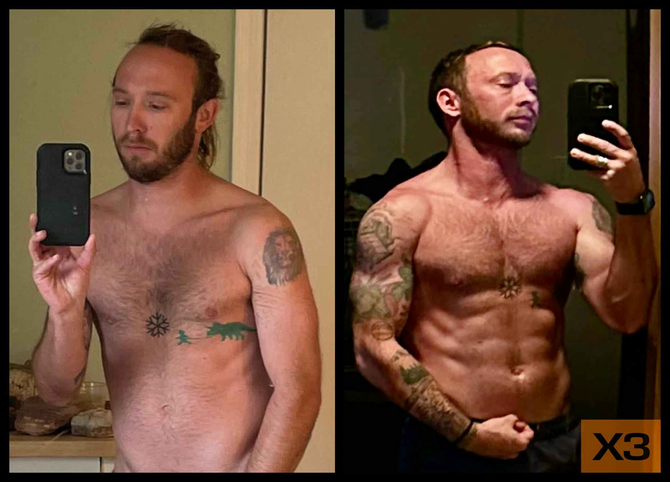 Christian Shepard before and after using the X3 bar workout system