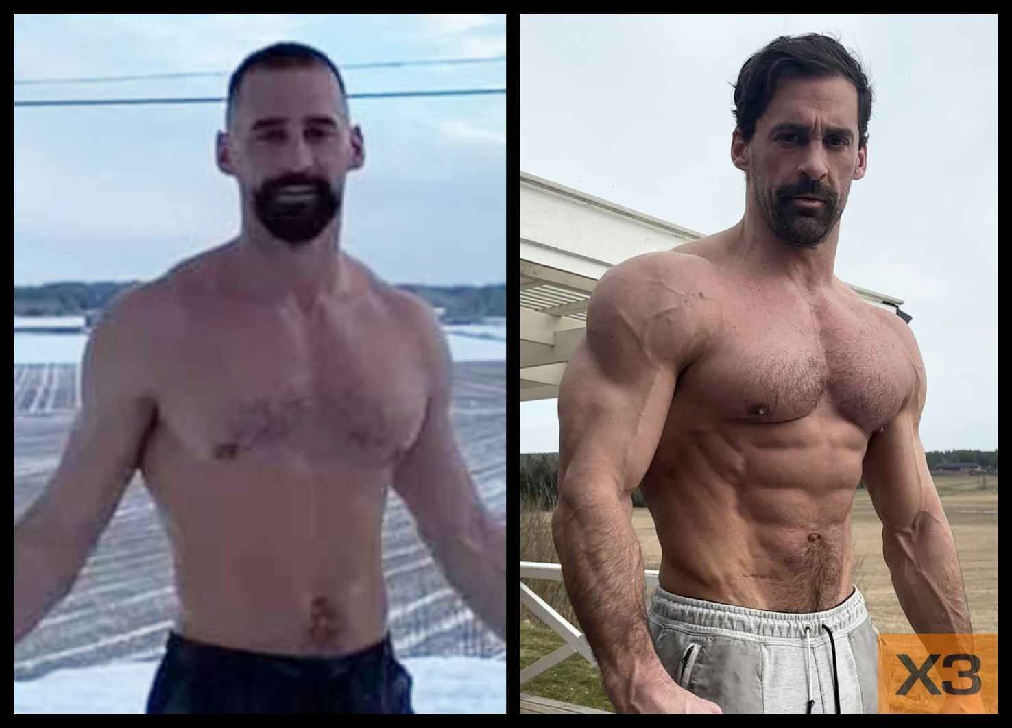 Johan Lagerlof before and after using the X3 bar workout system