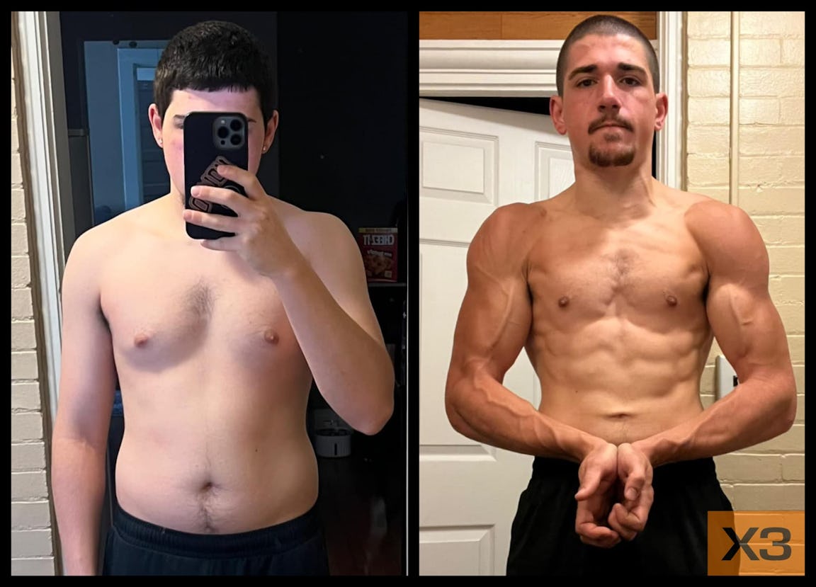Logan Marsh before and after using the X3 bar workout system
