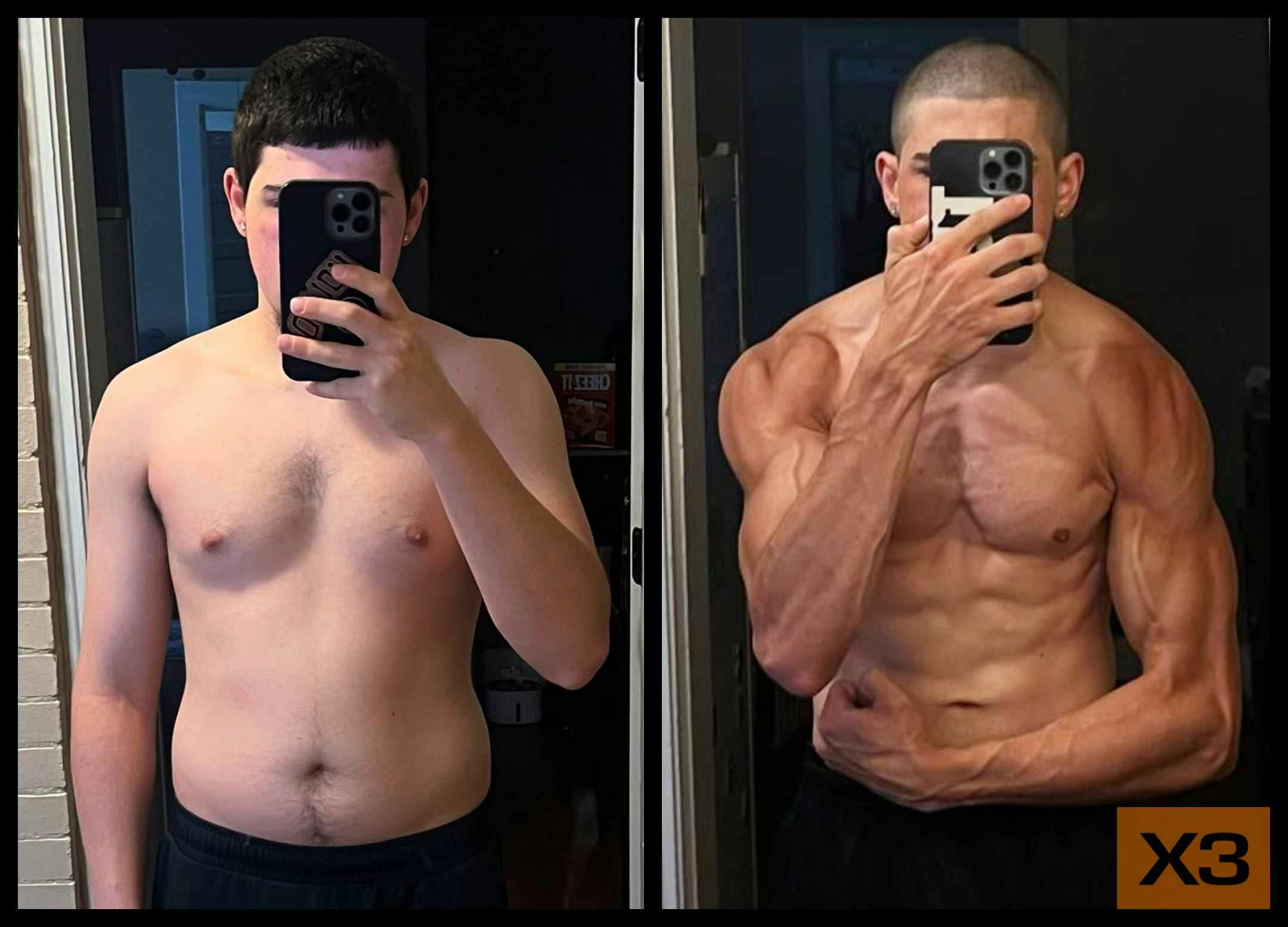 Logan Marsh before and after using the X3 bar workout system