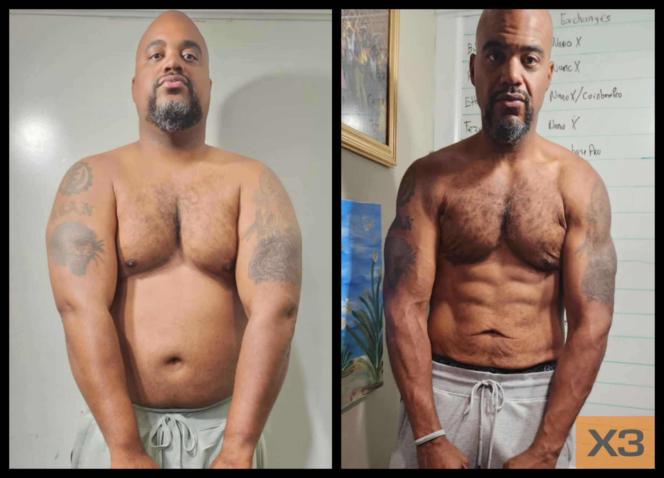 Ryan Cauthorn before and after using the X3 bar workout system