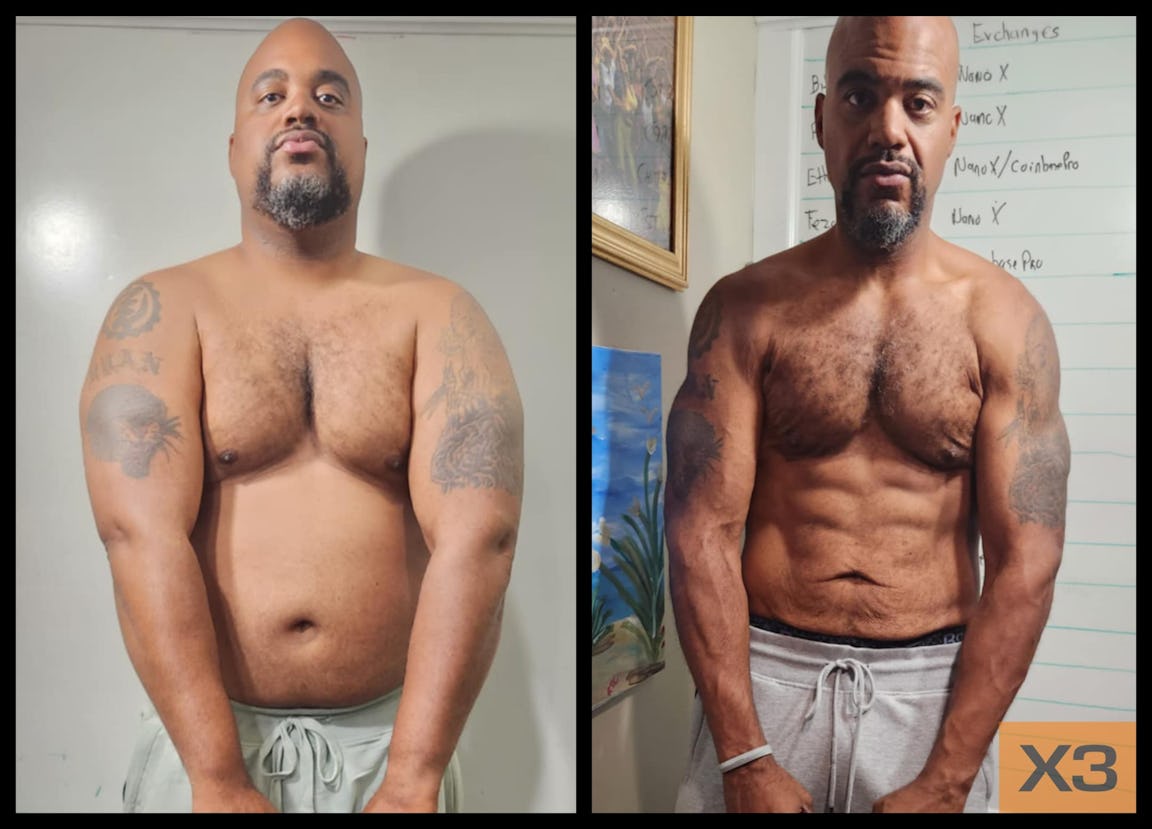 Ryan Cauthorn before and after using the X3 bar workout system