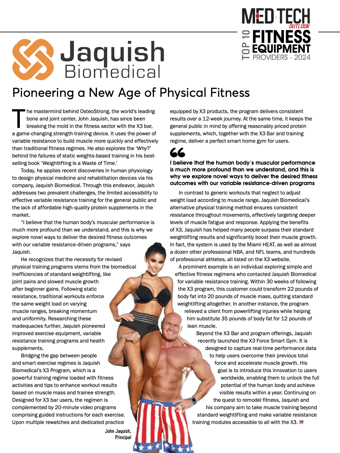 Jaquish Biomedical's feature in MEDTECH OUTLOOK’s Top 10 Fitness Equipment Providers – 2024