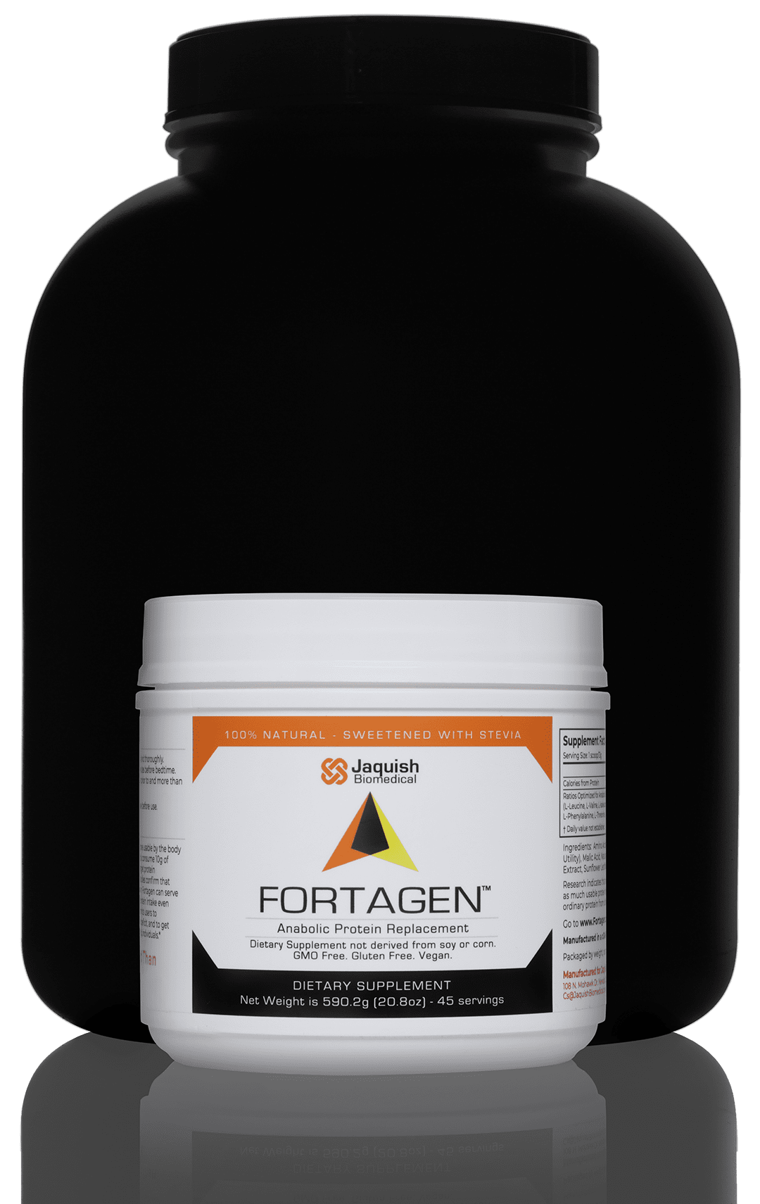 Small container of Fortagen is contrasted with a much larger container.