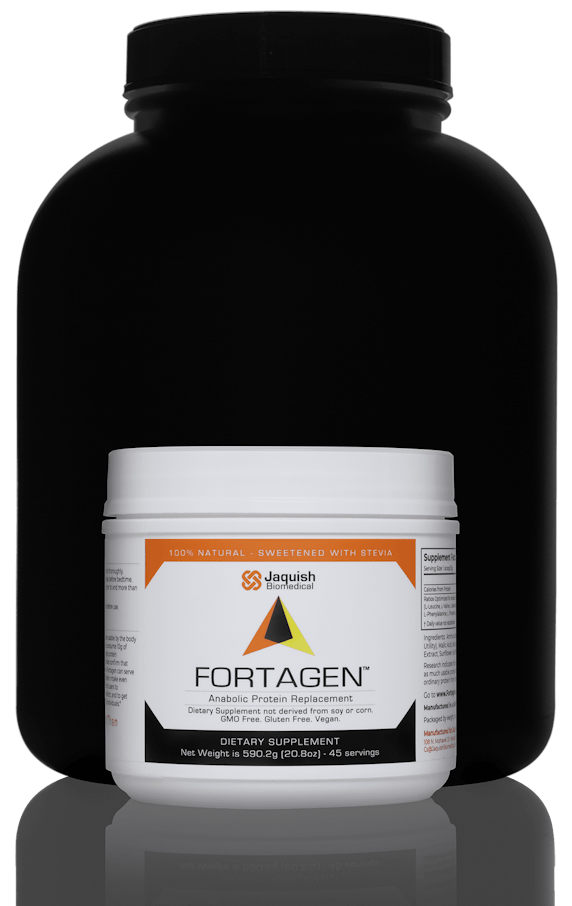 Small container of Fortagen is contrasted with a much larger container.