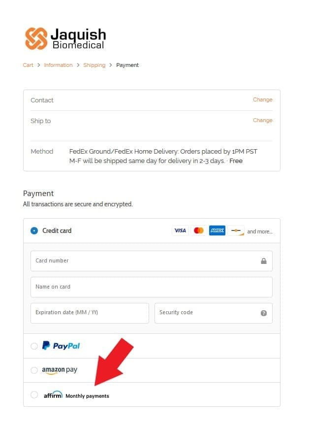 Choose Affirm as payment option