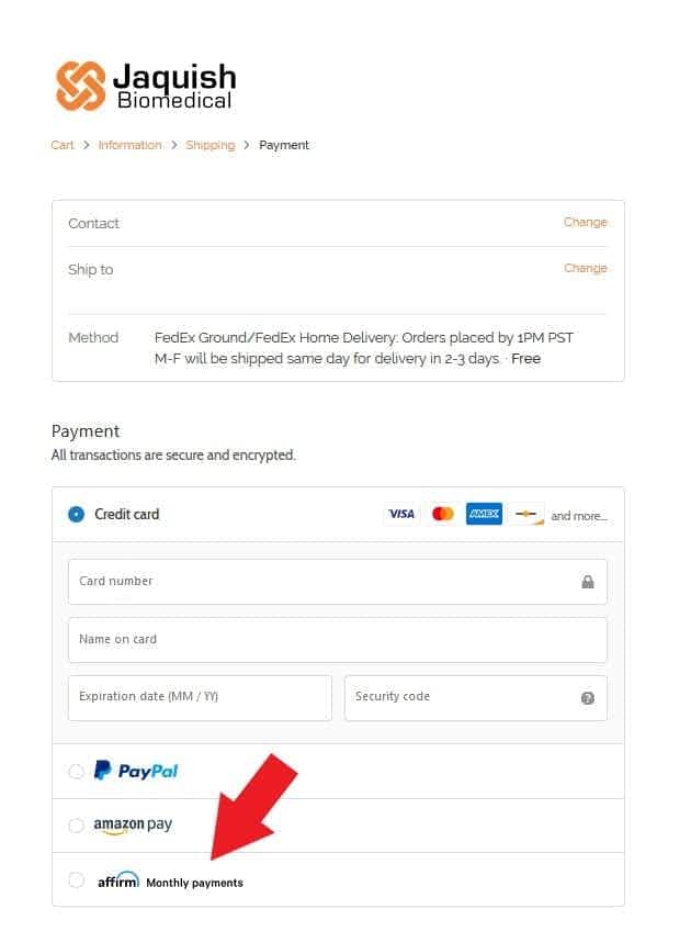 Choose Affirm as payment option