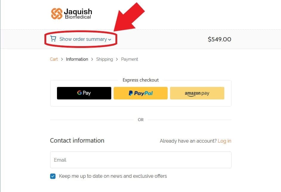 Click on &lsquo;Show order summary&rsquo; button.