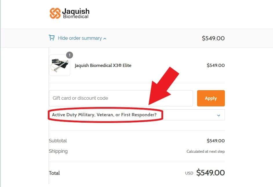 Click on Active Duty Military, Veteran, or First Responder? button.